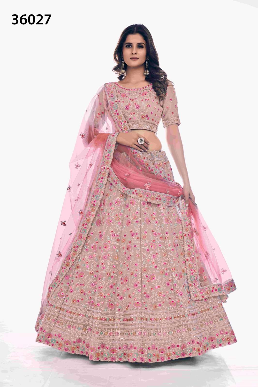 INDIAN BOLLYWOOD DESIGNER FANCY WEDDING BRIDAL PARTY WEAR PEACE LEHENGA NEW DESIGN IN SOFT NET WITH THREAD SEQUENCE STONE WORK DST ARYA POSHAK 36027