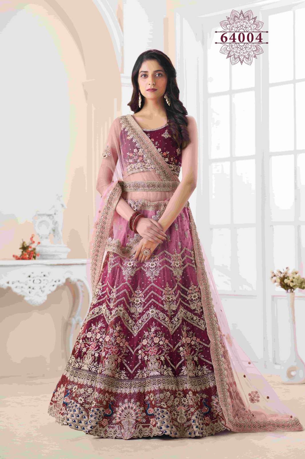 INDIAN BOLLYWOOD DESIGNER FANCY WEDDING BRIDAL PARTY WEAR MULTI COLOR LEHENGA NEW DESIGN IN SOFT NET WITH THREAD SEQUENCE STONE WORK DST ARYA 64004