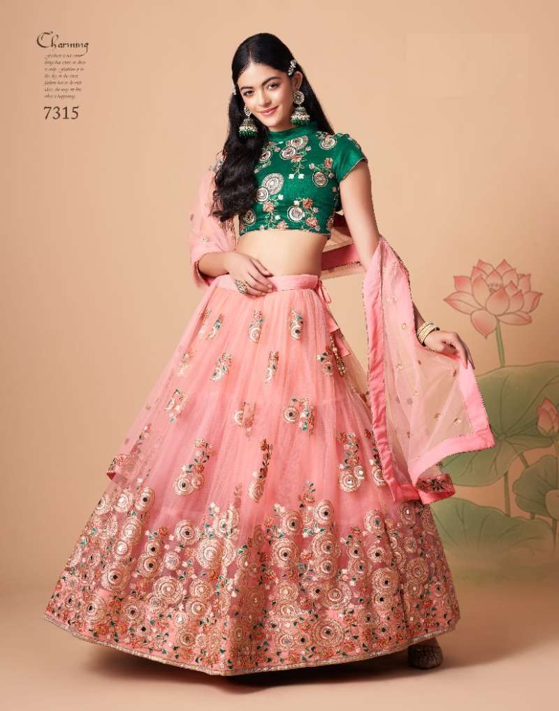 INDIAN BOLLYWOOD DESIGNER FANCY WEDDING PARTY WEAR PEACE NET FABRIC LEHENGA WITH THREAD SEQUENCE 7315