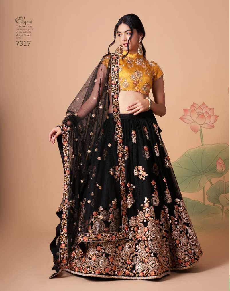 INDIAN BOLLYWOOD DESIGNER FANCY WEDDING PARTY WEAR BLACK NET FABRIC LEHENGA WITH THREAD SEQUENCE 7317