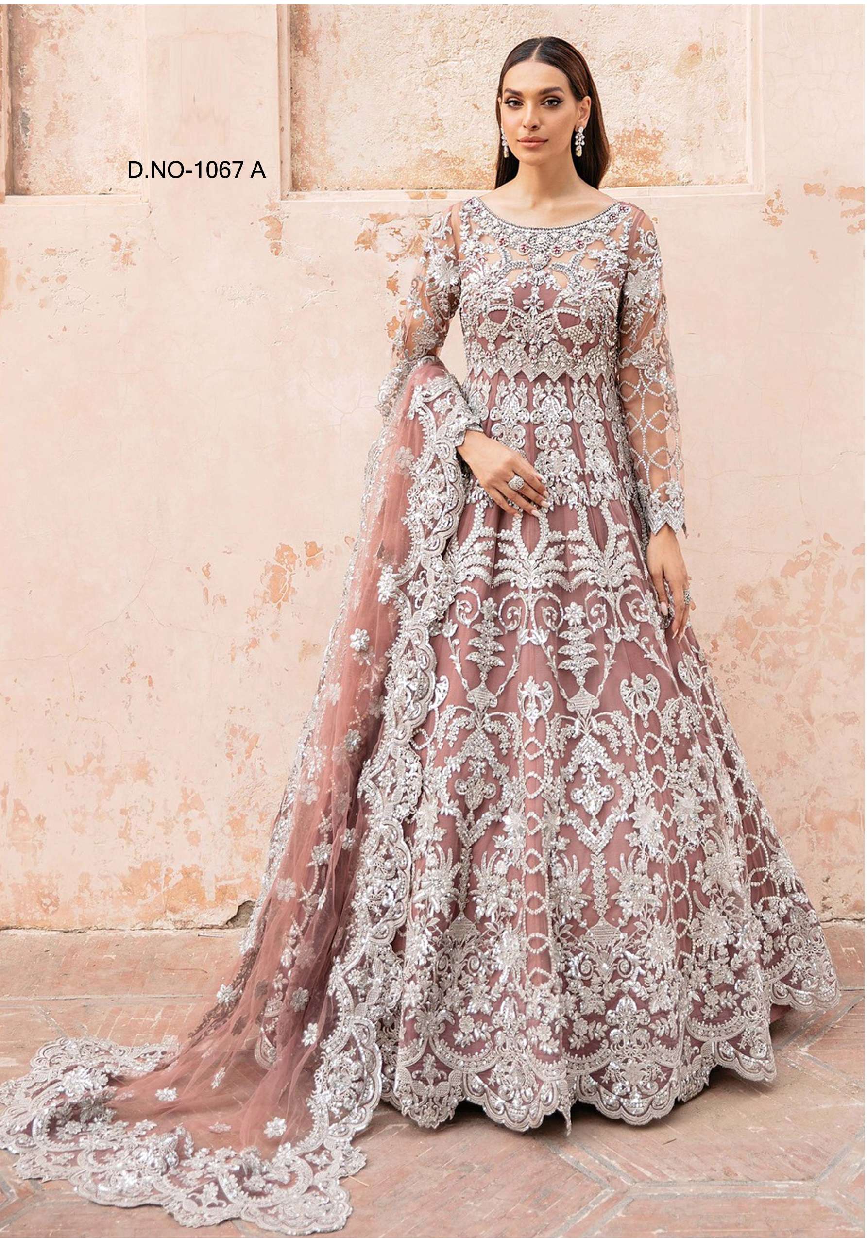 LATEST 2023 DESIGNER PINK ANARKALI PARTY WEAR SALWAR SUIT LONG GOWN IN BUTTERFLY NET KB 1067A