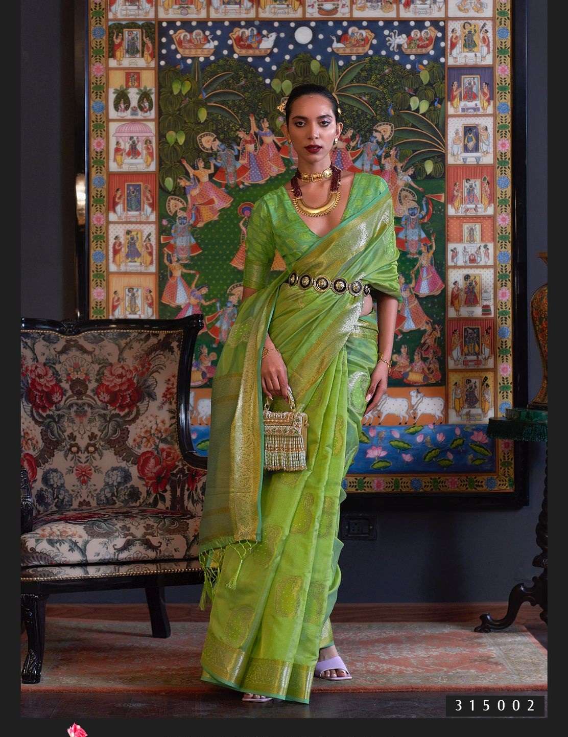 LATEST DESIGNER FANCY WEDDING PARTY WEAR GREEN HEAVY ORGANZA SILK SAREE SM RAJTEX KABINI 315002