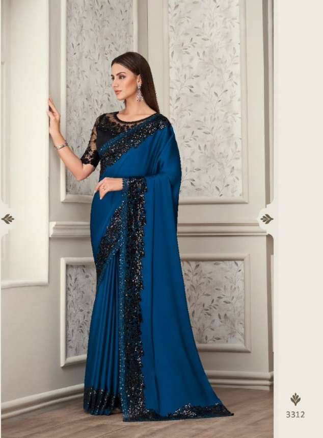 LATEST DESIGNER FANCY WEDDING PARTY WEAR HEAVY BLUE SILK SAREE SM ANMOL SHADES 3312