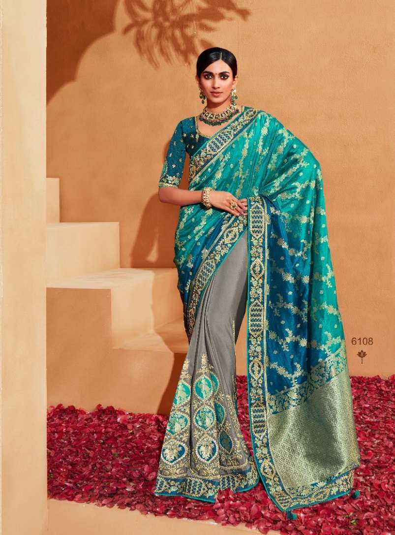 LATEST DESIGNER FANCY WEDDING PARTY WEAR HEAVY GREEN BANARASI SILK FABRIC SAREE SM TATHASTU AANARA 6108