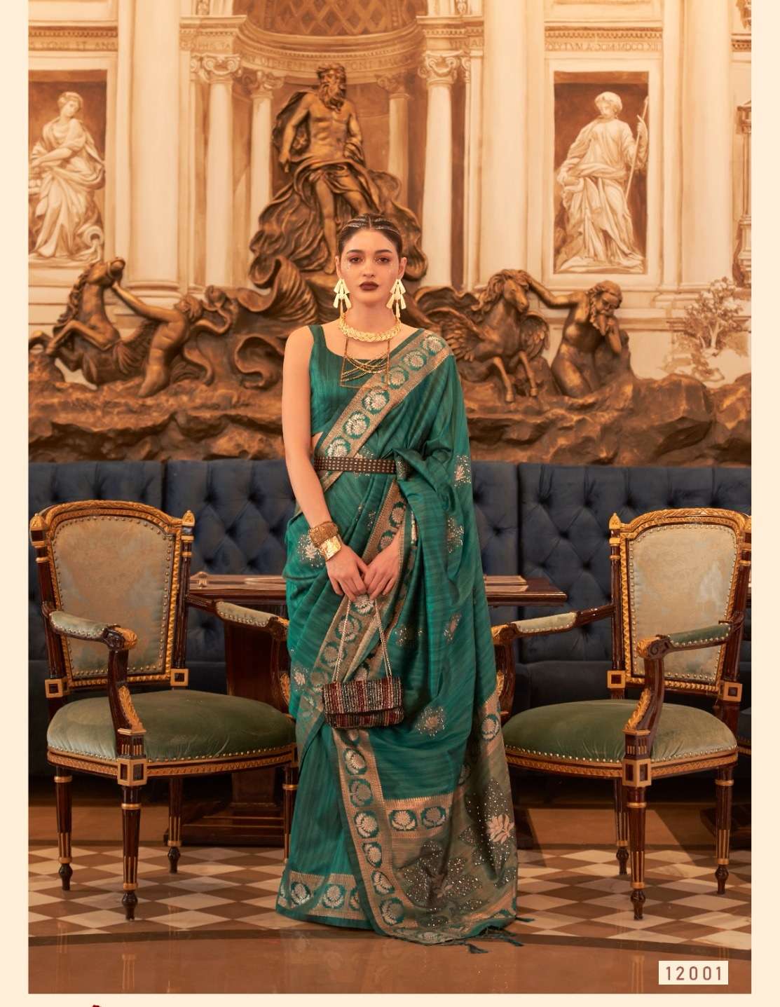 LATEST DESIGNER FANCY WEDDING PARTY WEAR HEAVY GREEN SILK SAREE SM RAJBEER KIAAN 12001