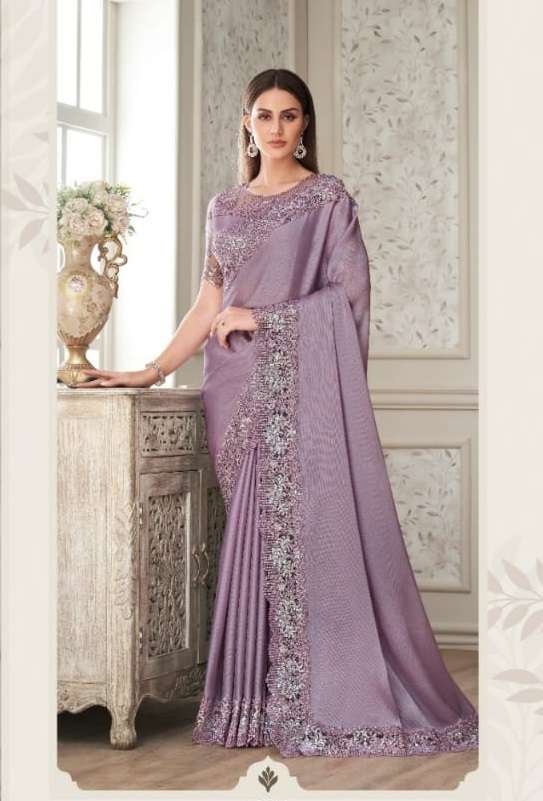 LATEST DESIGNER FANCY WEDDING PARTY WEAR HEAVY LIGHT PURPLE SILK SAREE SM ANMOL SHADES 3305