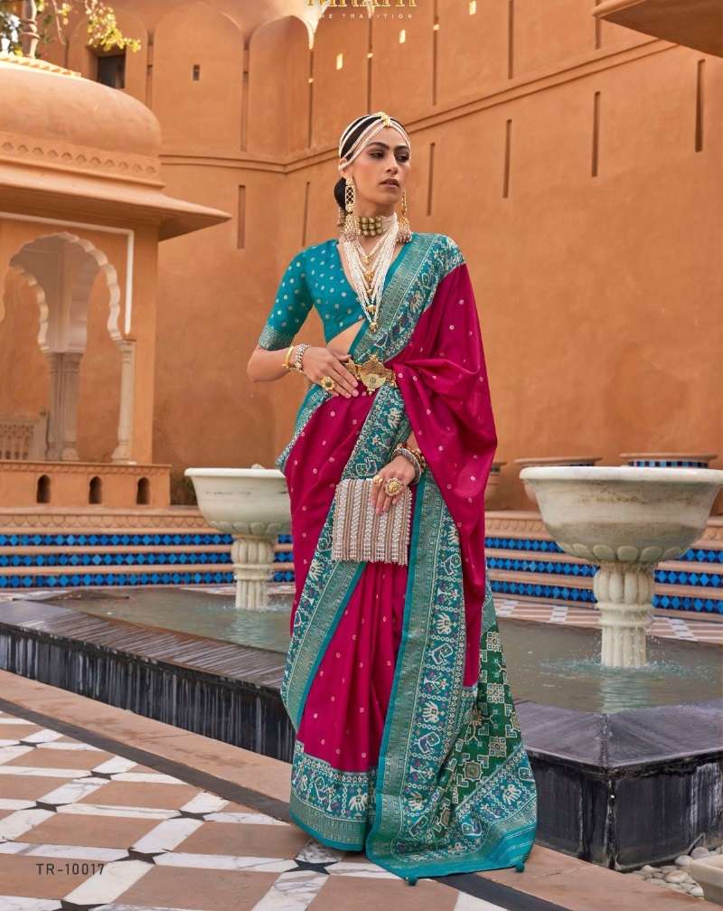 LATEST DESIGNER FANCY WEDDING PARTY WEAR HEAVY PEACE BANARASI SILK FABRIC SAREE SM TRIRATH 10018