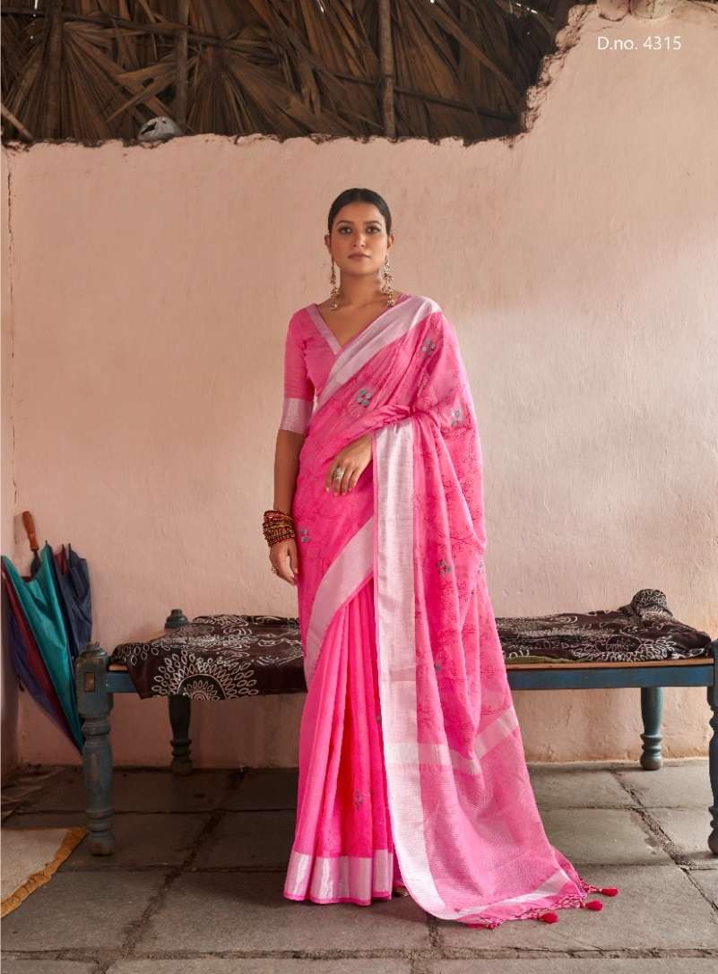 LATEST DESIGNER FANCY WEDDING PARTY WEAR HEAVY PINK LINEN SILK SAREE SM ROYAL ELITE SABHIYA 4315