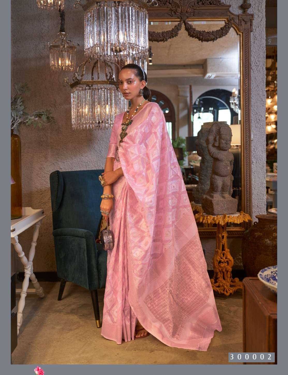 LATEST DESIGNER FANCY WEDDING PARTY WEAR HEAVY PINK LINEN SILK SAREE SM RAJEX KAPAS 300002