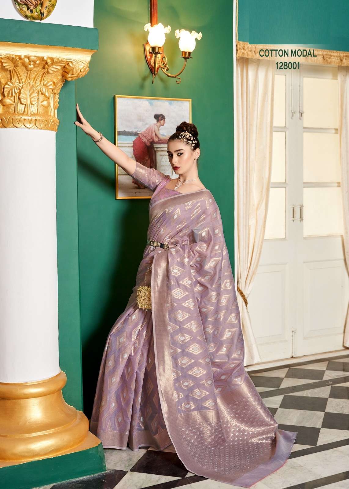 LATEST DESIGNER FANCY WEDDING PARTY WEAR HEAVY PURPLE COTTON SILK SAREE SM SM RAJPATH OLIVIA 128001