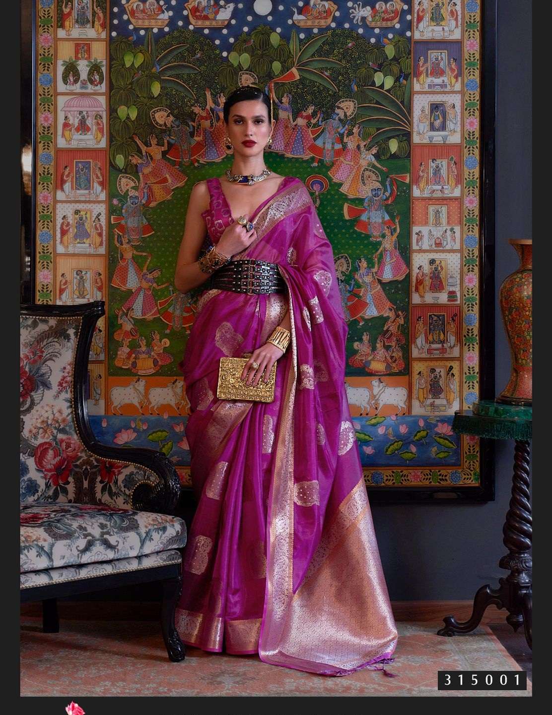 LATEST DESIGNER FANCY WEDDING PARTY WEAR HEAVY PURPLE ORGANZA SILK SAREE SM RAJTEX KABINI 315001