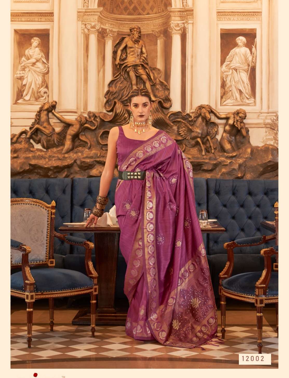 LATEST DESIGNER FANCY WEDDING PARTY WEAR HEAVY PURPLE SILK SAREE SM RAJBEER KIAAN 12002