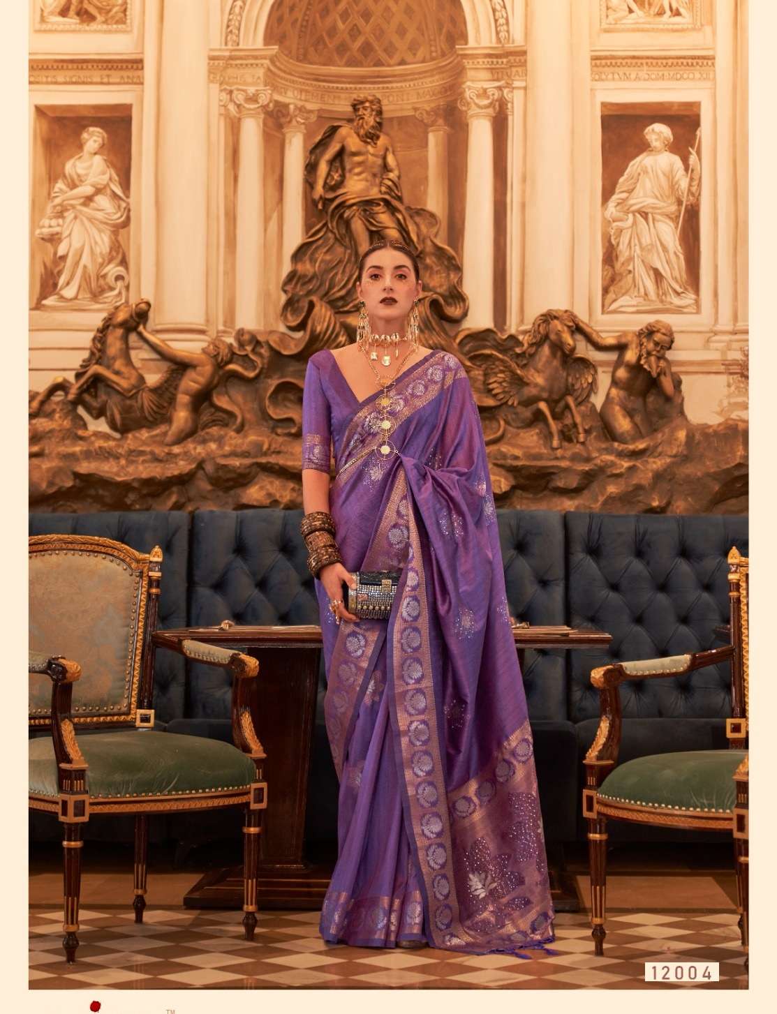 LATEST DESIGNER FANCY WEDDING PARTY WEAR HEAVY PURPLE SILK SAREE SM RAJBEER KIAAN 12004