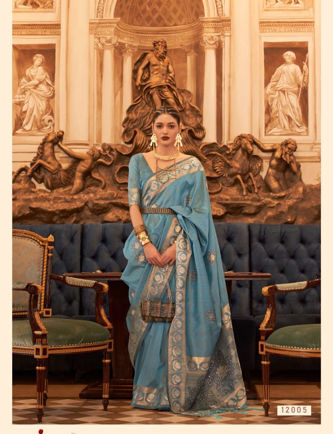 LATEST DESIGNER FANCY WEDDING PARTY WEAR HEAVY SKY BLUE SILK SAREE SM RAJBEER KIAAN 12005