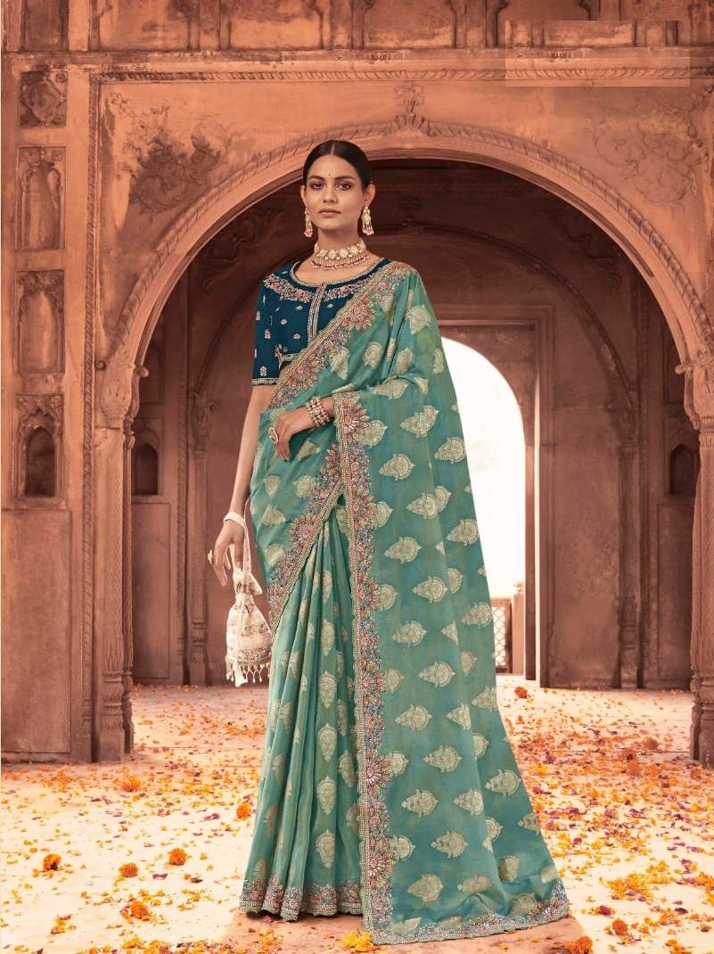 LATEST DESIGNER GREEN FANCY WEDDING PARTY WEAR HEAVY SILK SAREE SM MAHAVEERA 2102