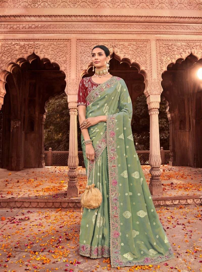 LATEST DESIGNER GREEN FANCY WEDDING PARTY WEAR HEAVY SILK SAREE SM MAHAVEERA 2106