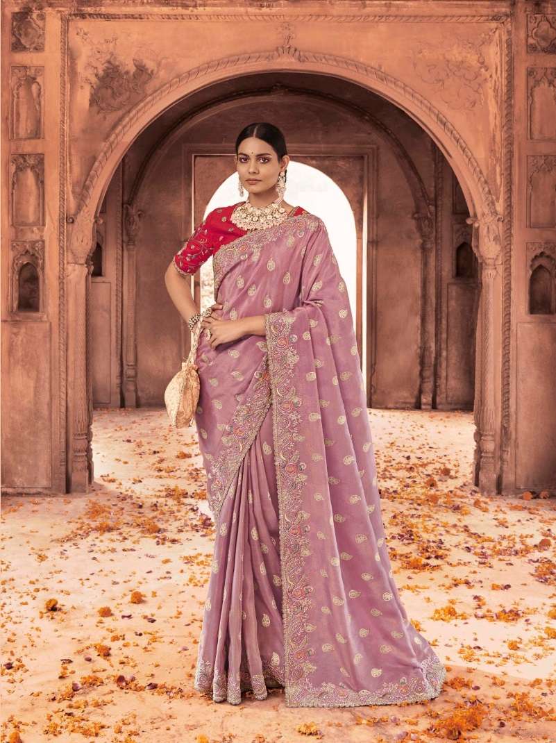 LATEST DESIGNER PINK FANCY WEDDING PARTY WEAR HEAVY SILK SAREE SM MAHAVEERA 2105