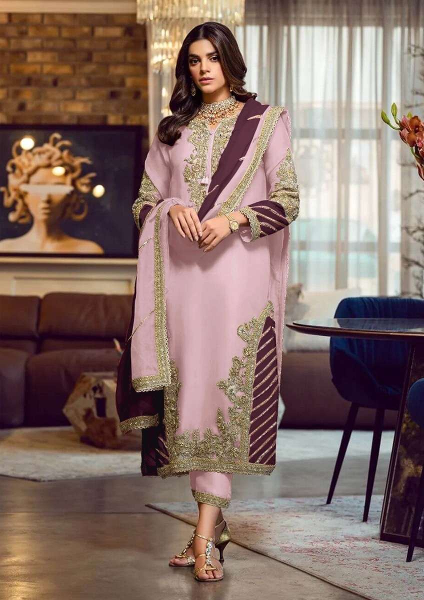 NEW ARRIVAL LATEST DESIGNER PINK STRAIGHT PAKISTANI SALWAR SUIT FOR WOMEN MAARIA 1019C