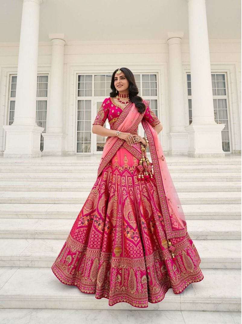 PREMIUM DESIGNER FANCY INDIAN BRIDAL WEDDING PARTY WEAR EXCLUSIVE HEAVY PINK SILK LEHENGA CHOLI SM ROYAL1022