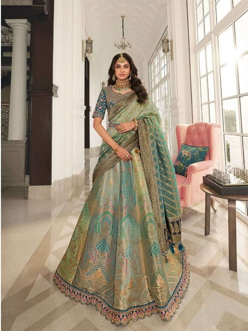 PREMIUM DESIGNER FANCY INDIAN BRIDAL WEDDING PARTY WEAR EXCLUSIVE HEAVY GREEN SILK LEHENGA CHOLI SM ROYAL1023