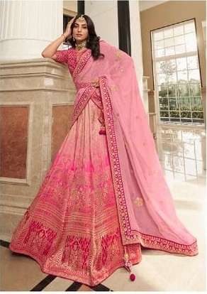 PREMIUM DESIGNER FANCY INDIAN BRIDAL WEDDING PARTY WEAR EXCLUSIVE HEAVY LIGHT PINK SILK LEHENGA CHOLI SM ROYAL1024