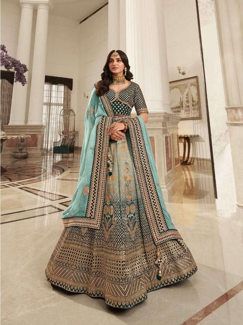 PREMIUM DESIGNER FANCY INDIAN BRIDAL WEDDING PARTY WEAR EXCLUSIVE HEAVY BLUE SILK LEHENGA CHOLI SM ROYAL1026