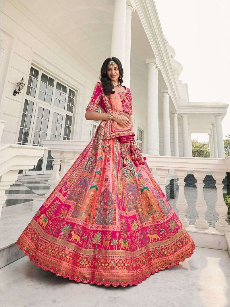 PREMIUM DESIGNER FANCY INDIAN BRIDAL WEDDING PARTY WEAR EXCLUSIVE HEAVY PINK SILK LEHENGA CHOLI SM ROYAL1027