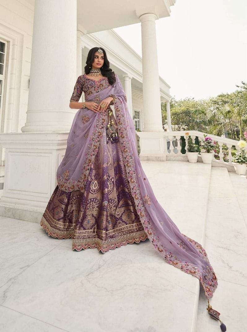 PREMIUM DESIGNER FANCY INDIAN BRIDAL WEDDING PARTY WEAR EXCLUSIVE HEAVY PURPLE SILK LEHENGA CHOLI SM ROYAL1028