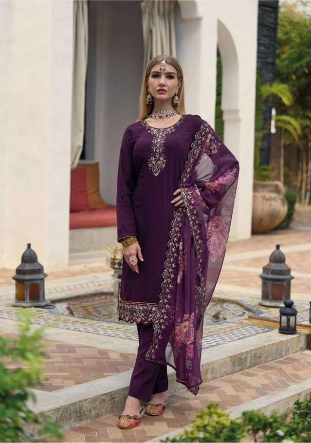 PURPLE DESIGNER FANCY WEDDING PARTY WEAR SILK STRAIGHT INDIAN PAKISTANI SALWAR SUIT EB SABWAY 1558