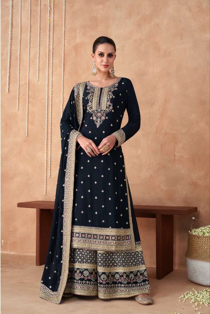 READY TO WEAR DESIGNER FANCY PARTY WEAR BLUE SHARARA PALAZZO STYLE GEORGETTE SALWAR SUIT GULKARIYA IZHAAR 7191