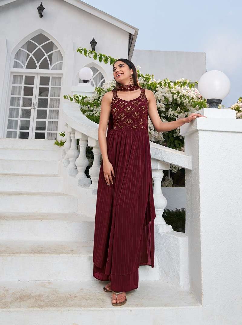 READY TO WEAR DESIGNER FANCY PARTY WEAR MAROON LONG ANARKALI GOWN STYLE GEORGETTE SALWAR SUIT KF FLORY 4841