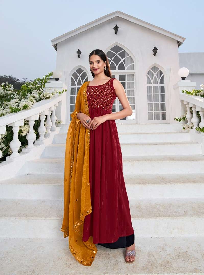 READY TO WEAR DESIGNER FANCY PARTY WEAR RED LONG ANARKALI GOWN STYLE GEORGETTE SALWAR SUIT KF FLORY 4844