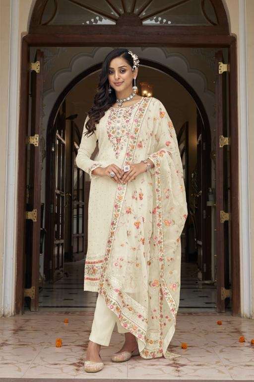 WHITE DESIGNER READY TO WEAR FANCY WEDDING PARTY WEAR FAUX GEORGETTE INDIAN PAKISTANI SALWAR SUIT JG EBA 1475C