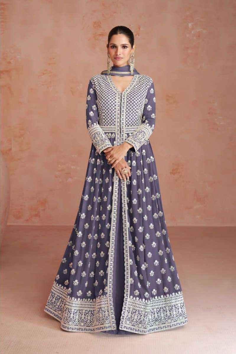 DESIGNER FANCY LONG PURPLE ANARKALI GEORGETTE SALWAR SUIT GOWN EXCLUSIVE FOR PARTY WEAR AF 9554