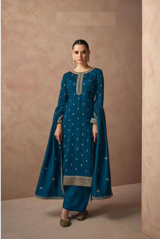 DESIGNER FANCY WEDDING PARTY FESTIVAL WEAR BLUE PREMIUM SILK STARIGHT SALWAR SUIT GL GULMOHAR 9565