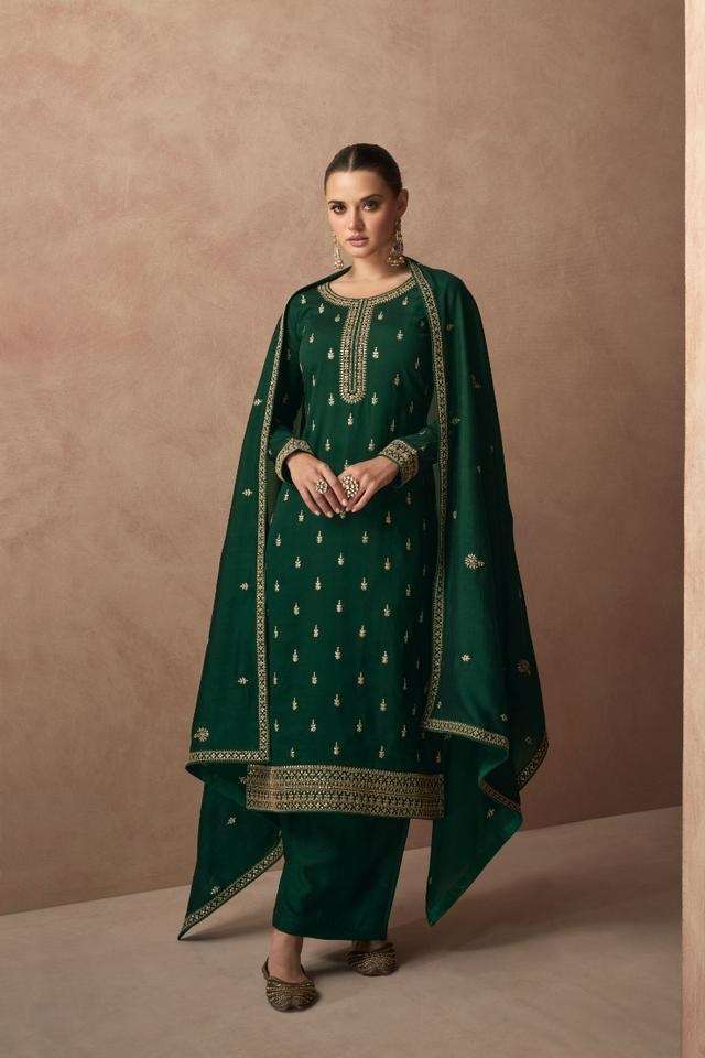 DESIGNER FANCY WEDDING PARTY FESTIVAL WEAR GREEN PREMIUM SILK STARIGHT SALWAR SUIT GL GULMOHAR 9568