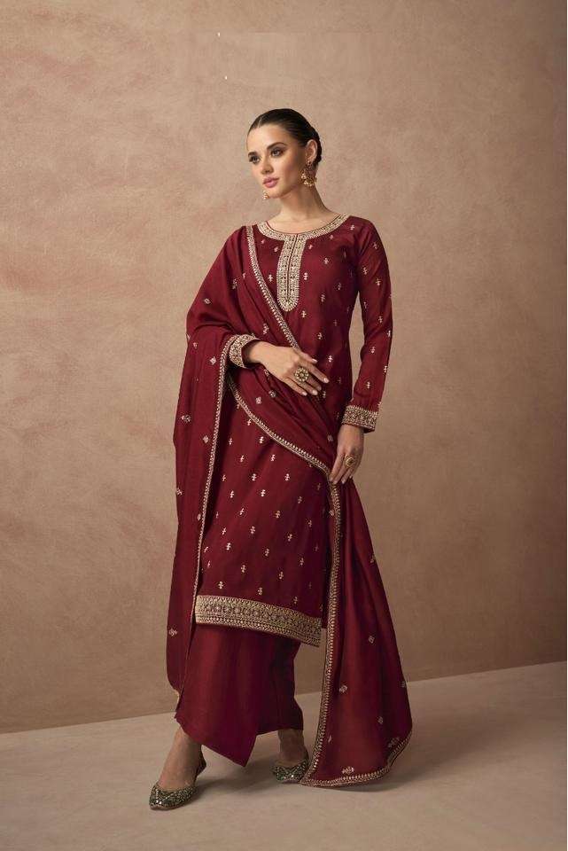 DESIGNER FANCY WEDDING PARTY FESTIVAL WEAR RED PREMIUM SILK STARIGHT SALWAR SUIT GL GULMOHAR 9570