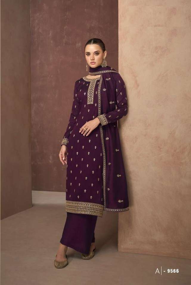 DESIGNER FANCY WEDDING PARTY FESTIVAL WEAR WINE PREMIUM SILK STARIGHT SALWAR SUIT GL GULMOHAR 9566