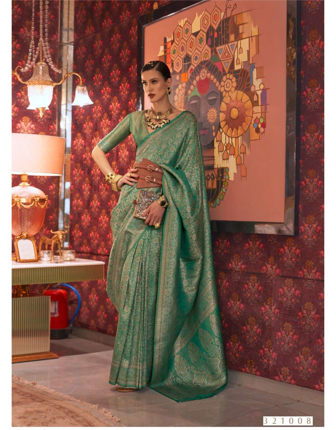 DESIGNER FANCY WEDDING PARTY WEAR DESIGNER NAYLON GREEN SILK FABRIC SAREE SM RAJTEX KABBY 321008