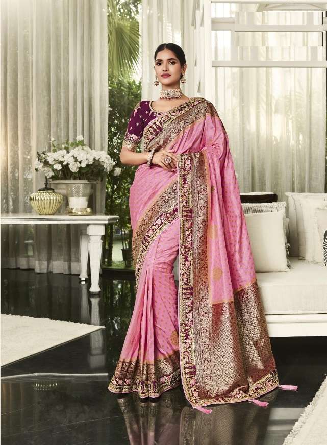 DESIGNER FANCY WEDDING PARTY WEAR DESIGNER PINK BANARASI SILK FABRIC SAREE SM ANARA 5706