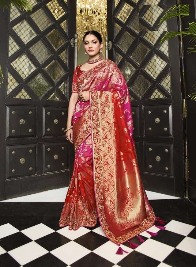 DESIGNER FANCY WEDDING PARTY WEAR DESIGNER RED BANARASI SILK FABRIC SAREE SM ANARA 5701