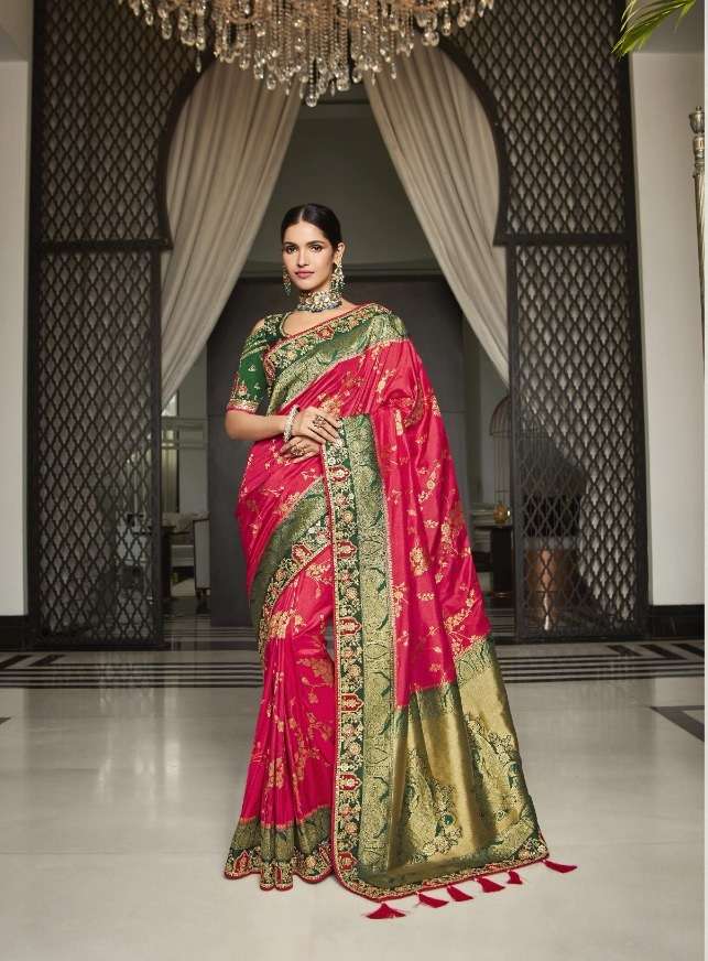 DESIGNER FANCY WEDDING PARTY WEAR DESIGNER RED BANARASI SILK FABRIC SAREE SM ANARA 5707