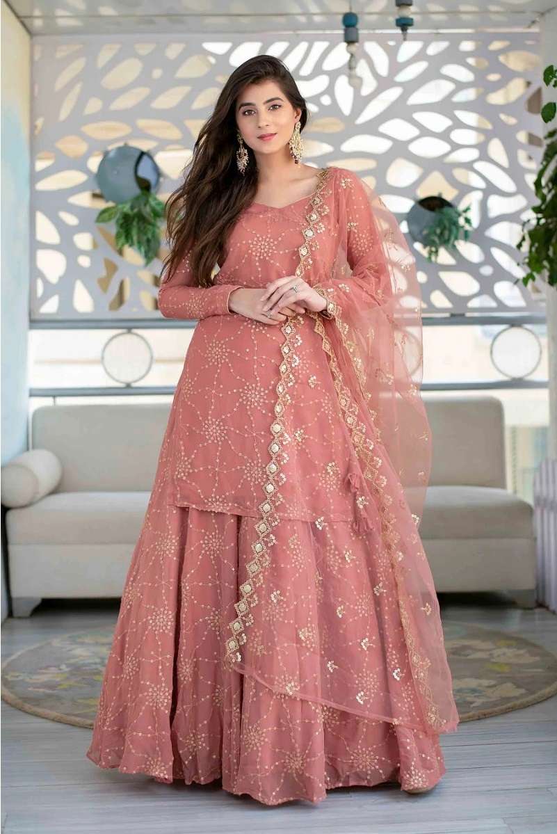 DESIGNER FANCY WEDDING PARTY WEAR PEACE GEORGETTE PLAZZO SALWAR SUIT JG 7477A