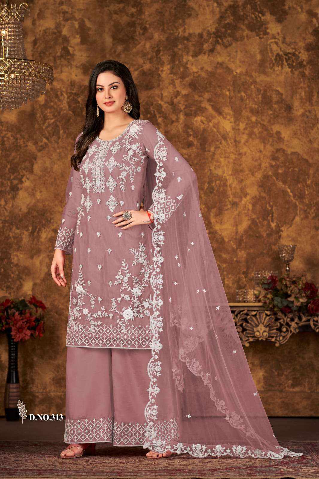 DESIGNER FANCY WEDDING PARTY WEAR PEACE NET SHARARA SALWAR SUIT VAANI 313