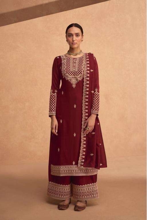 DESIGNER FANCY WEDDING PARTY WEAR RED GEORGETTE STRAIGHT PLAZZO SALWAR SUIT CPR AASHIRWAD 9494A