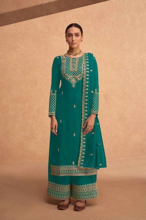 DESIGNER FANCY WEDDING PARTY WEAR SKY BLUE GEORGETTE STRAIGHT PLAZZO SALWAR SUIT CPR AASHIRWAD 9494D