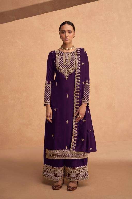 DESIGNER FANCY WEDDING PARTY WEAR WINE PURPLE GEORGETTE STRAIGHT PLAZZO SALWAR SUIT CPR AASHIRWAD 9494C