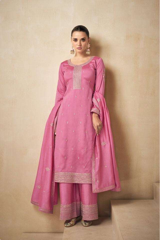 DESIGNER PINK FANCY WEDDING PARTY FESTIVAL WEAR PREMIUM SILK STARIGHT SALWAR SUIT AF NEEDLE 9554