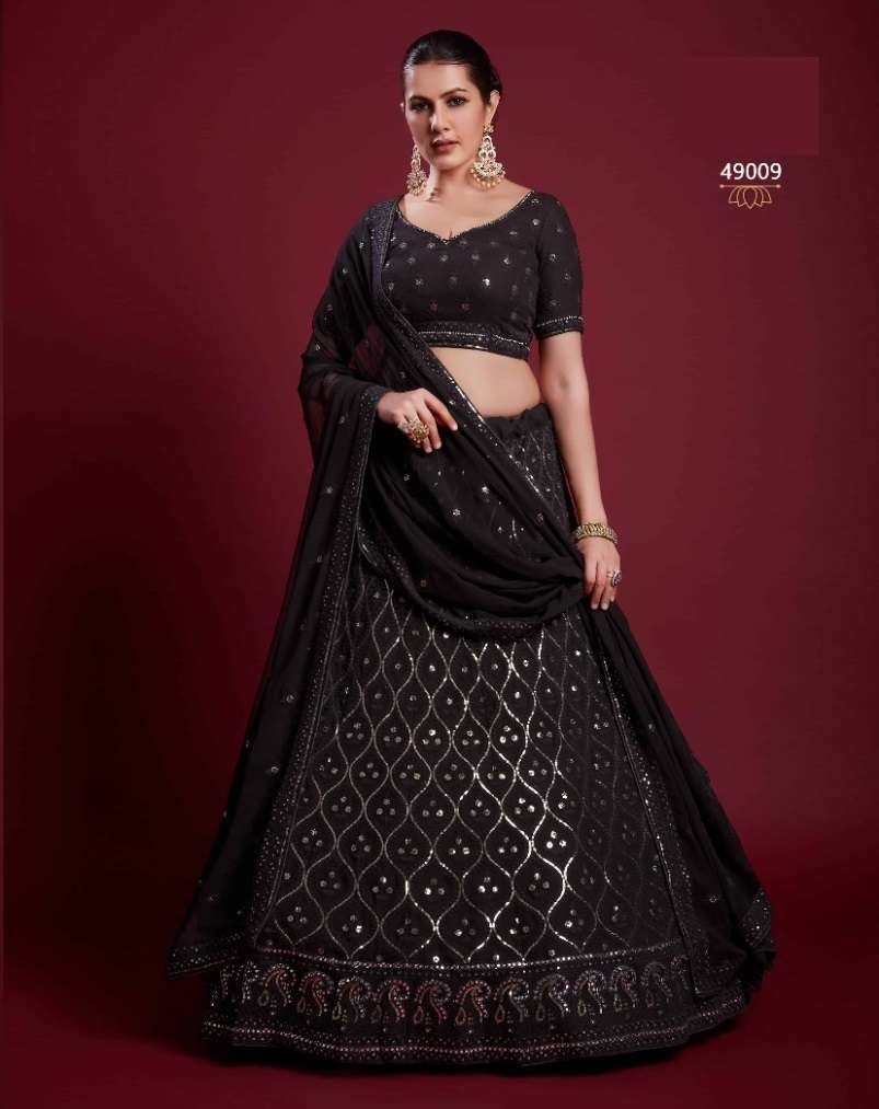 DESIGNER TRENDY STYLISH FANCY PARTY WEAR BLACK GEORGETTE LEHENGA CHOLI ARYA POSHAK SM 49009