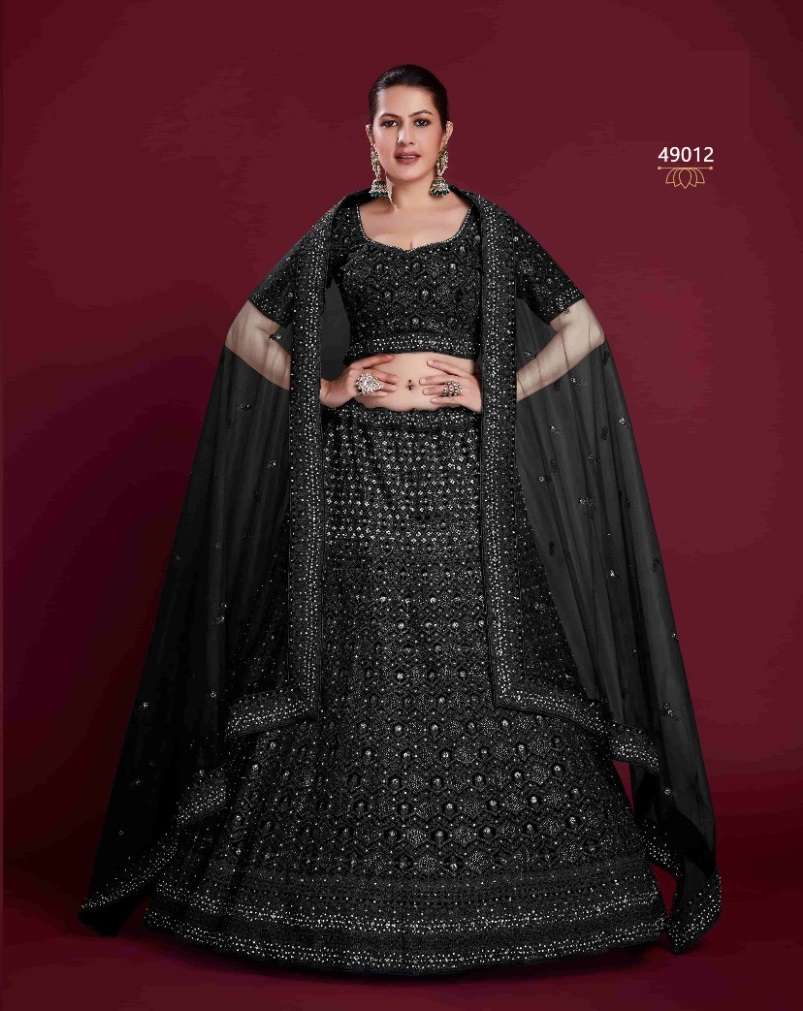 DESIGNER TRENDY STYLISH FANCY PARTY WEAR BLACK GEORGETTE LEHENGA CHOLI ARYA POSHAK SM 49012